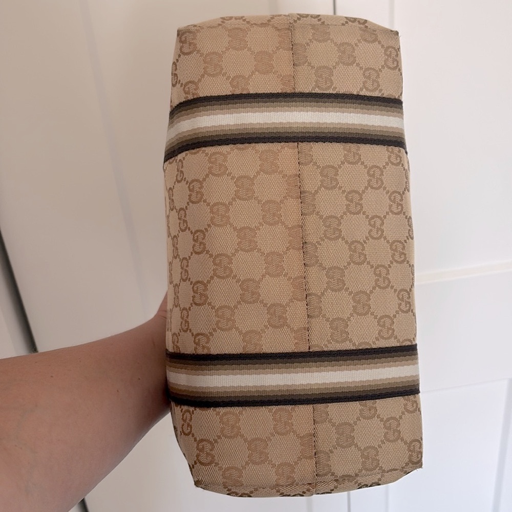EUC [Gucci] Authenticated Monogram Canvas Jolicoeur Tote Handbag Beige w/ Gold - Picture 9 of 16